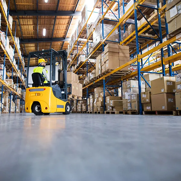 Forklift in warehouse